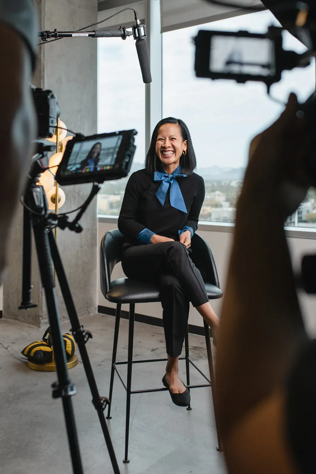 Interview setup with cinema camera and monitor — corporate video production