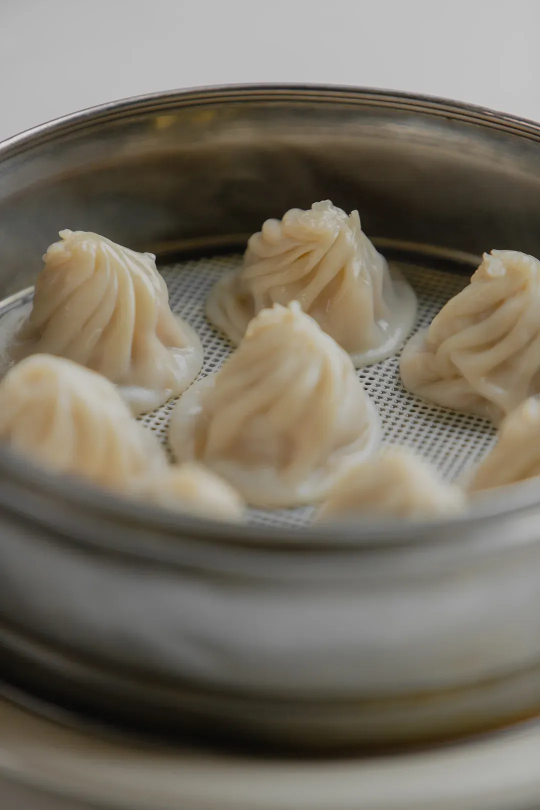 Soup dumplings in a steamer